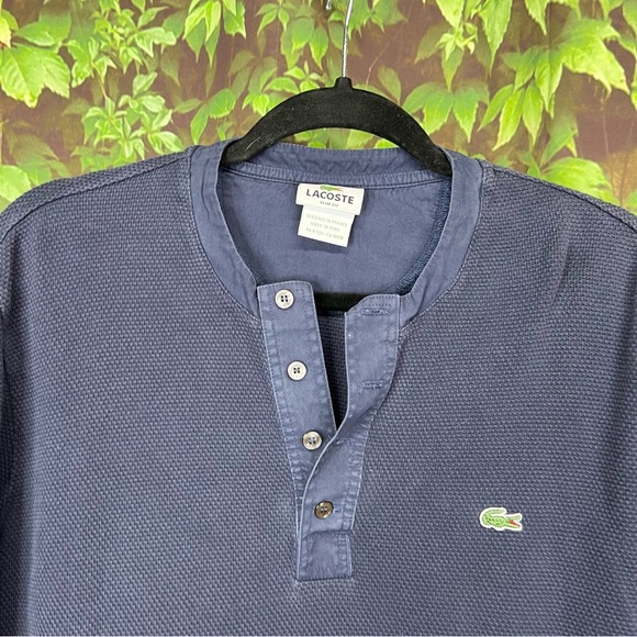LACOSTE Navy Waffle Weave Sleeveless Henley, Slim Fit XL/6 - Picture 2 of 7